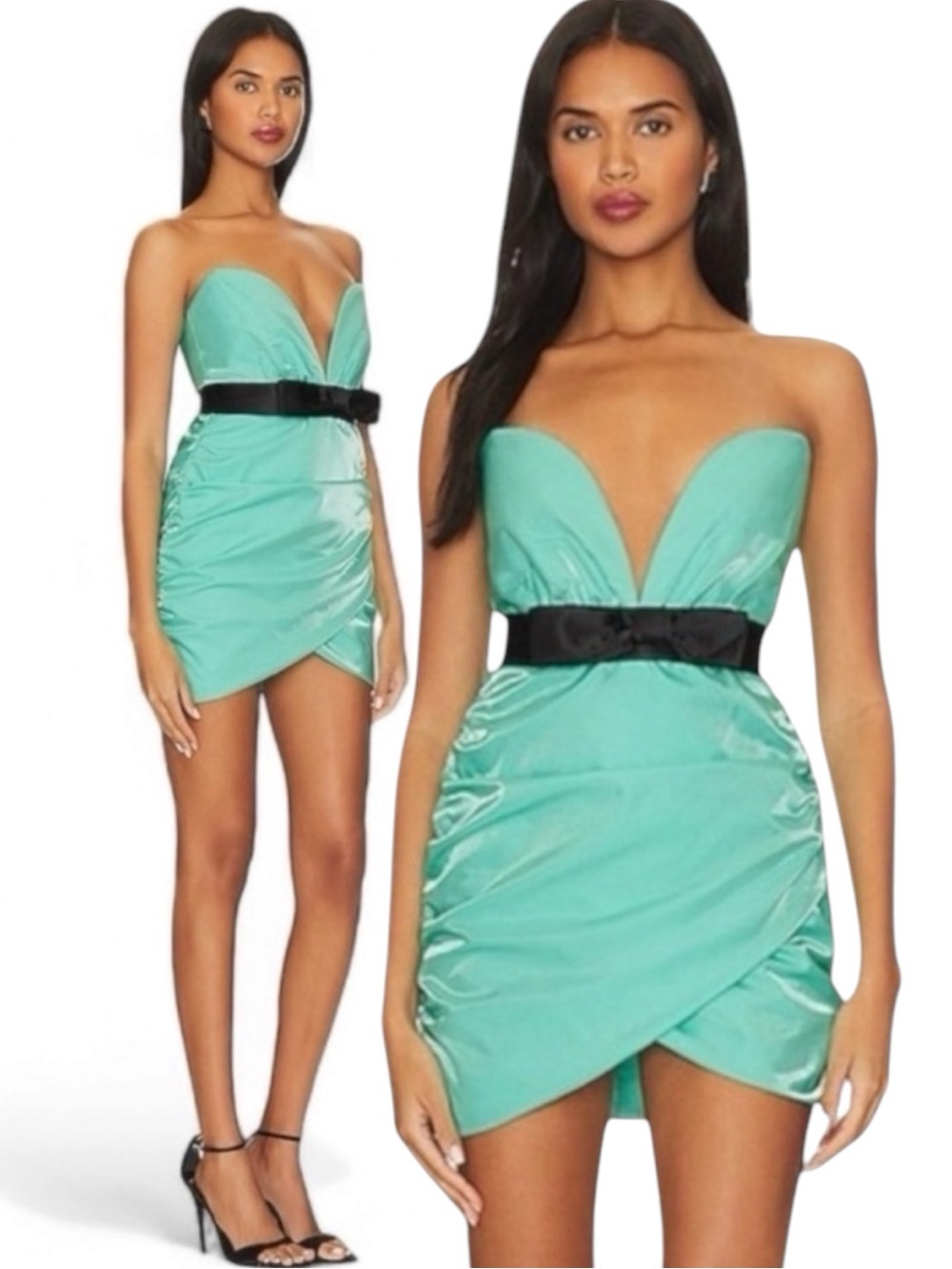 Superdown Lexi Sweetheart Mini Dress in Teal Size XS NWT Mermaid Blue Bow